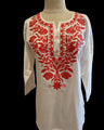 White Cotton Tunic with  Floral Embroidery
