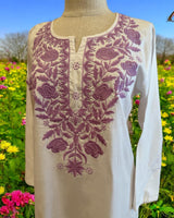 White Cotton Tunic with  Floral Embroidery