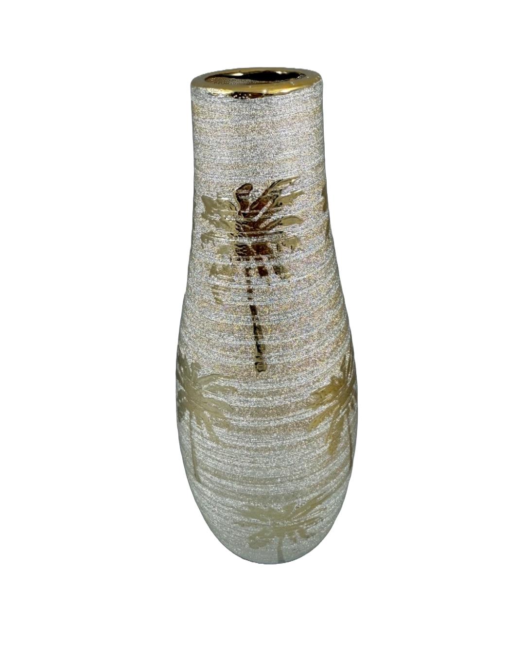 Shimmering Silver Palm Vase with Gold Accents