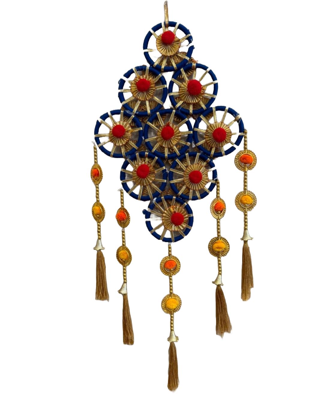Handcrafted Traditional Wall Hanging Décor – Multicolor Pom-Pom and Thread Design