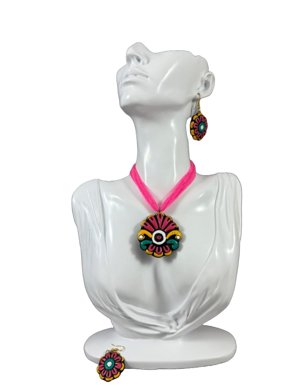 Handcrafted Terracotta Jewelry Set – Floral Mandala Design