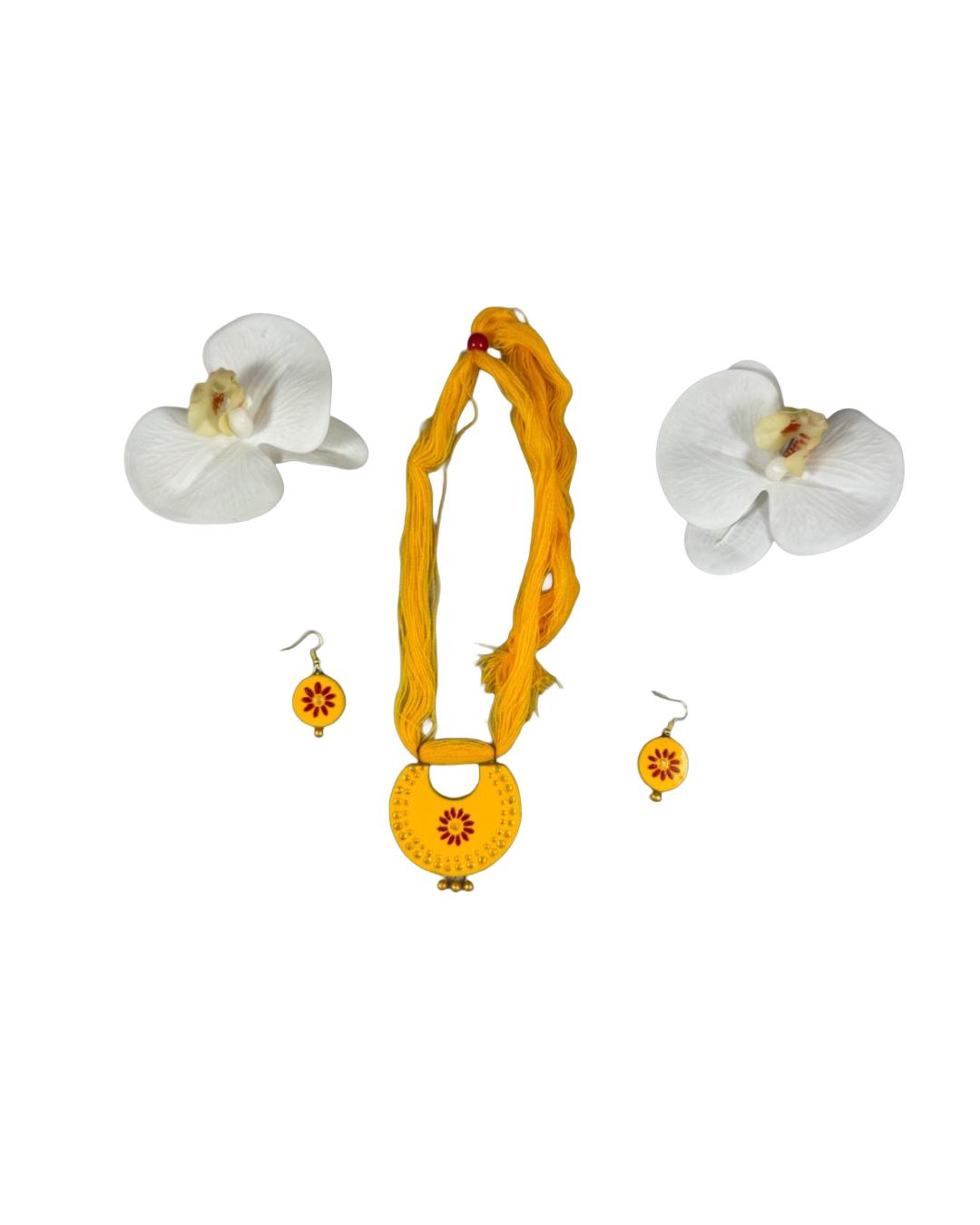 Handcrafted Yellow Terracotta Necklace and Earring Set