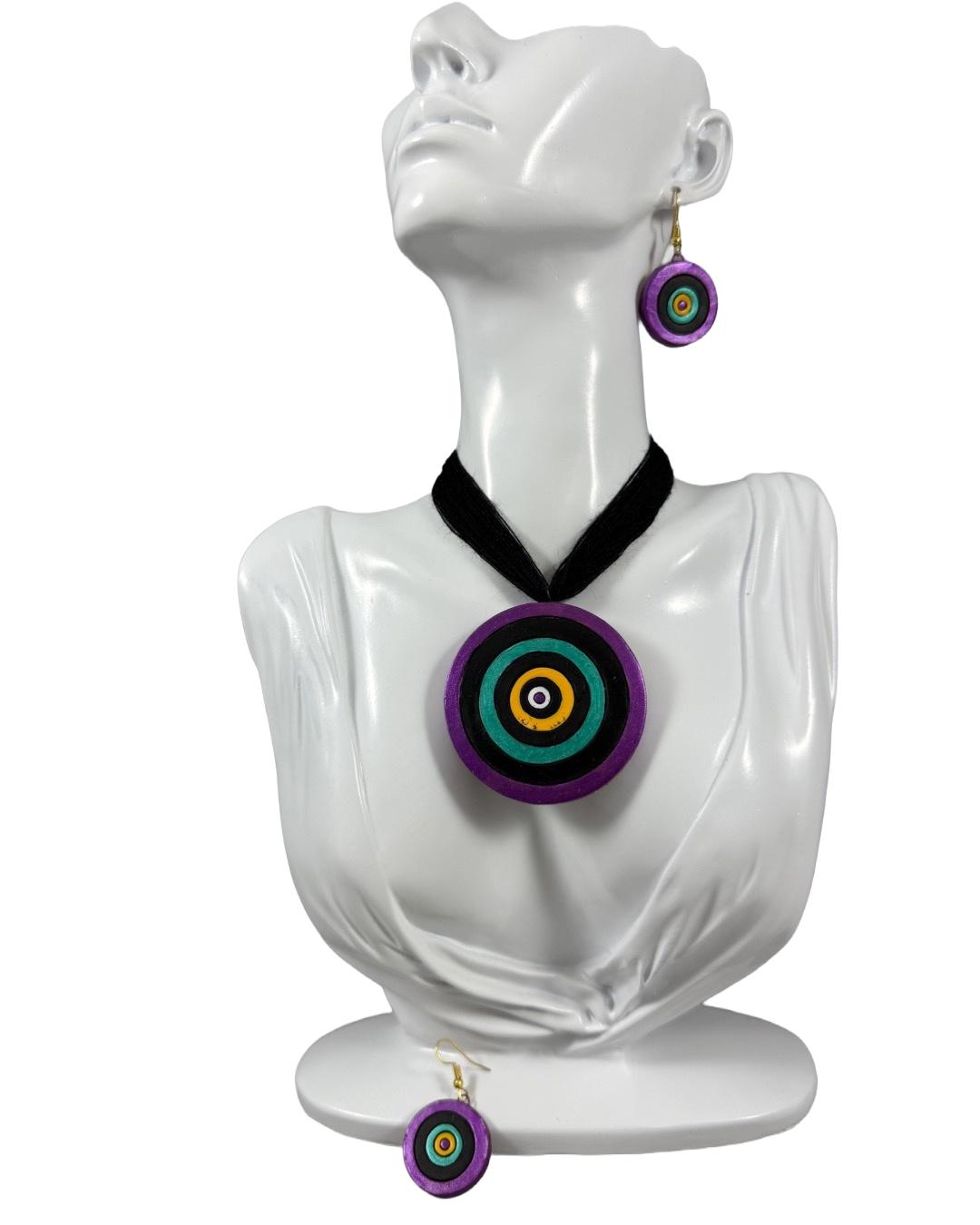 Handcrafted Circular Terracotta Jewelry Set – Vibrant Target Design