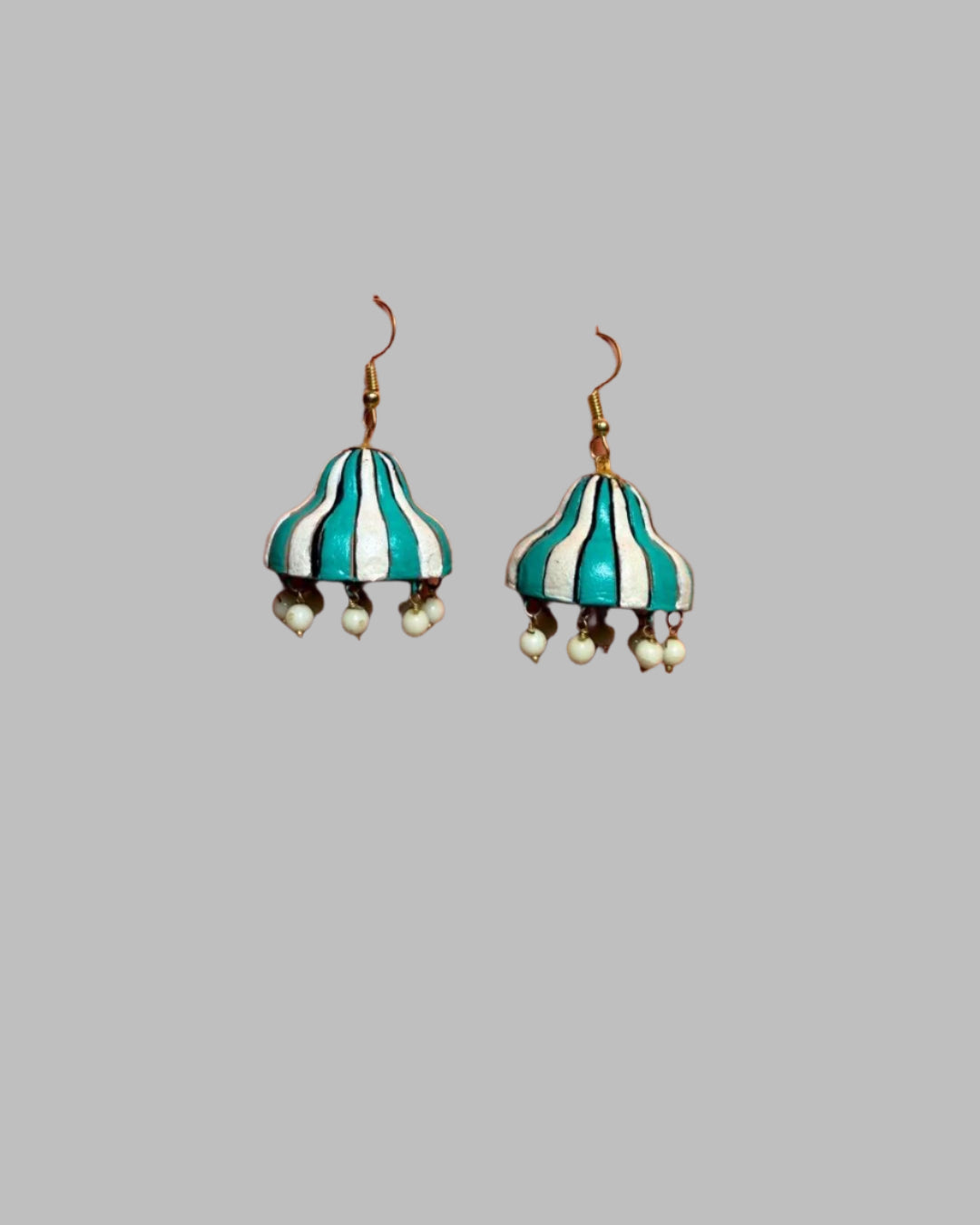 ✨ Handcrafted Terracotta Striped Jhumka Earrings – Ethnic Dome Design with Beaded Danglers ✨