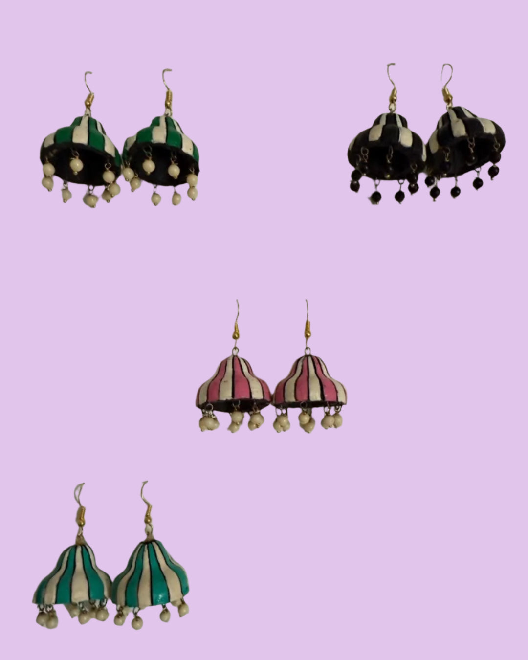 ✨ Handcrafted Terracotta Striped Jhumka Earrings – Ethnic Dome Design with Beaded Danglers ✨