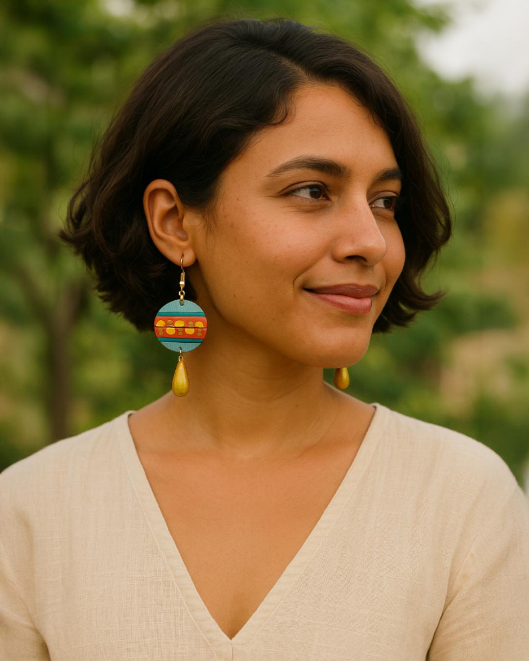 Hand-Painted Boho Drop Earrings – Artistic Statement Jewelry