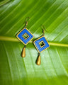 Geometric Blue & Gold Dangle Earrings-Handmade Terracotta