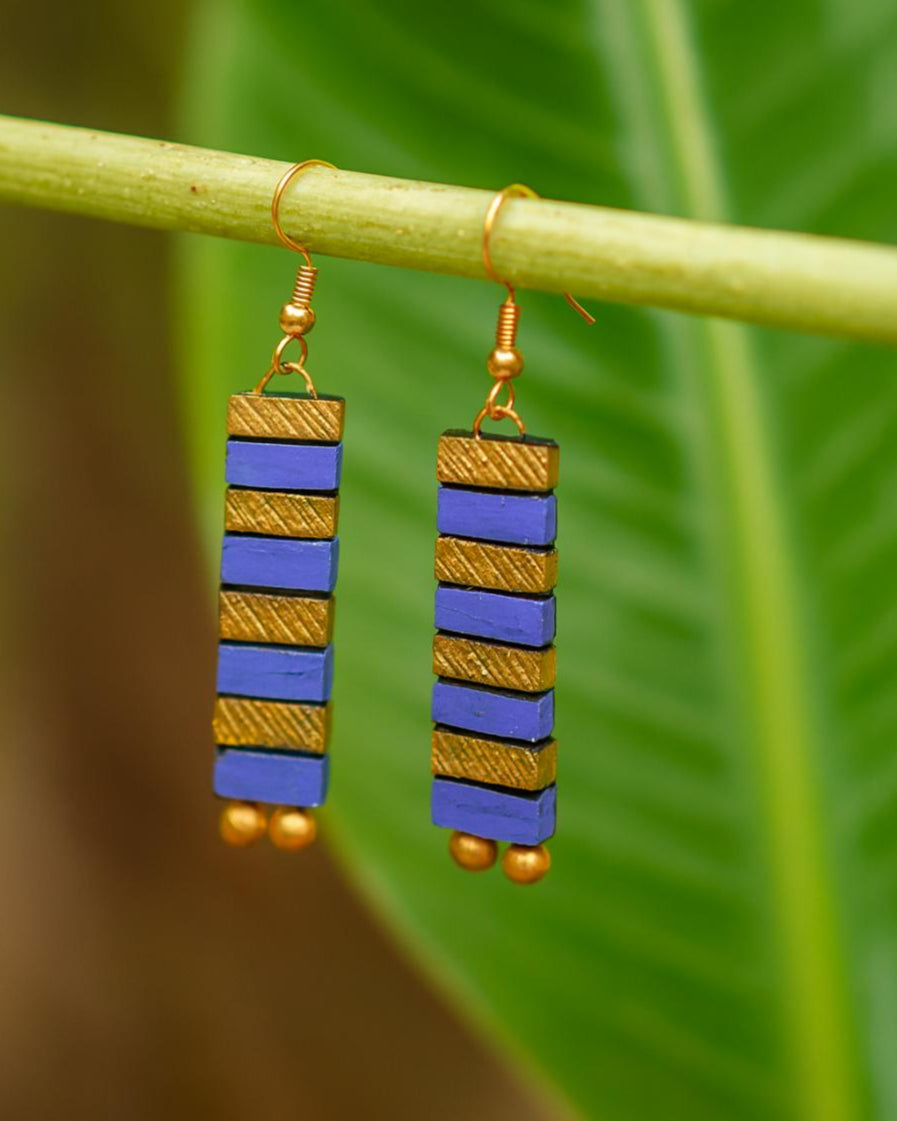 Handcrafted Geometric Earrings – Gold & Cobalt Blue