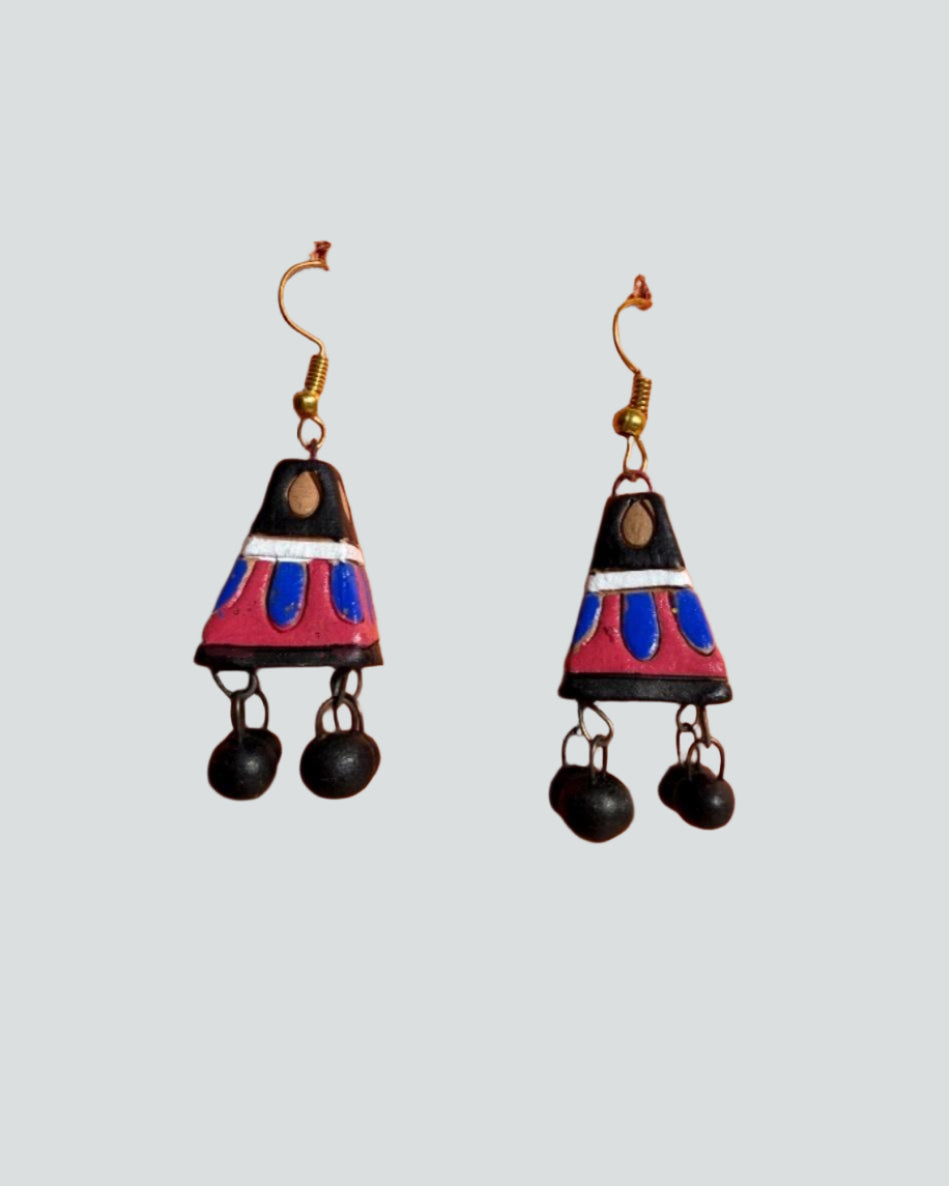 Colorful Handcrafted Terracotta Cone Earrings – Festival Collection