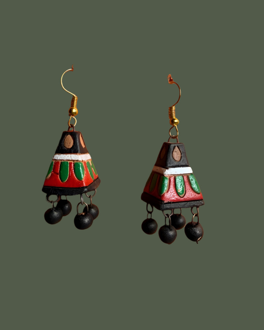 Colorful Handcrafted Terracotta Cone Earrings – Festival Collection