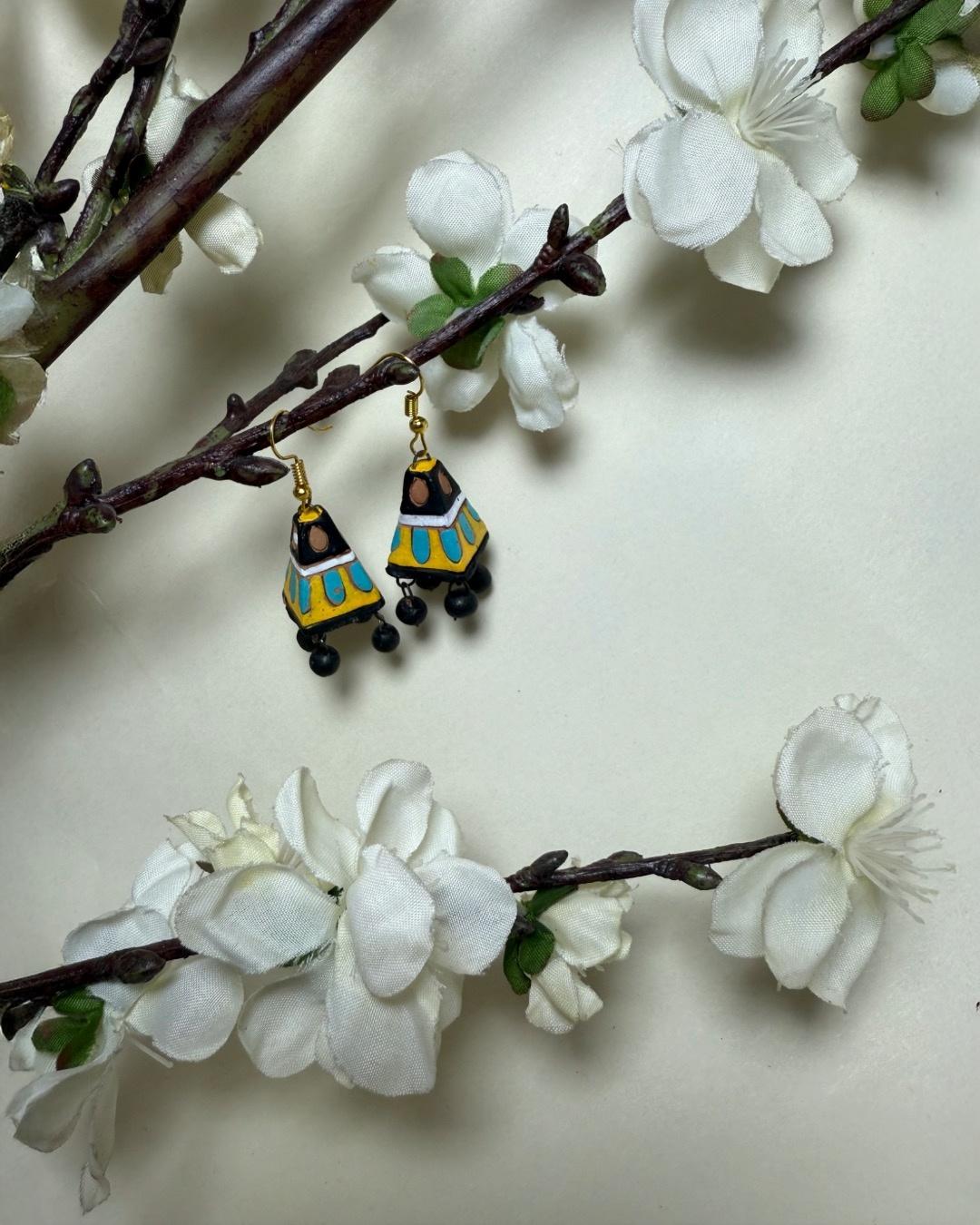Colorful Handcrafted Terracotta Cone Earrings – Festival Collection