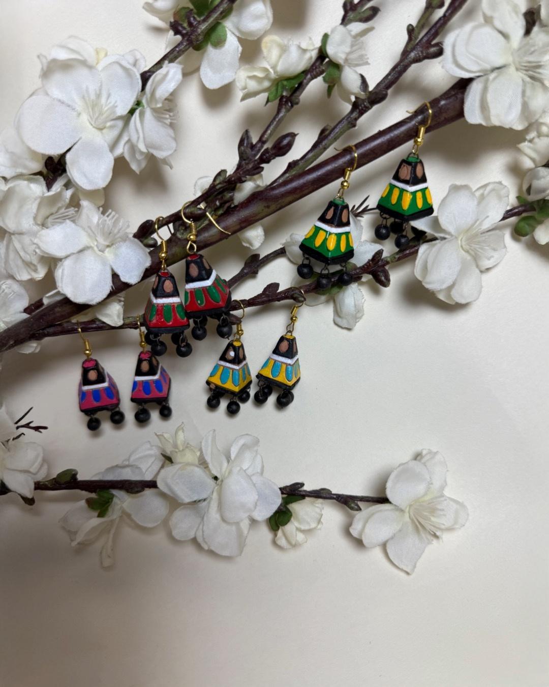 Colorful Handcrafted Terracotta Cone Earrings – Festival Collection