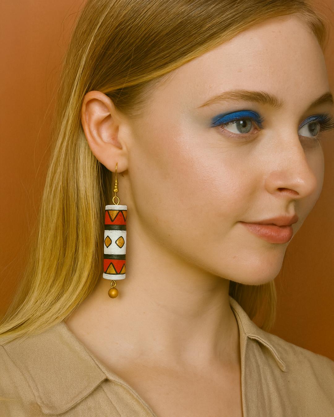 Handcrafted Tribal Cylinder Earrings – Multicolor Collection