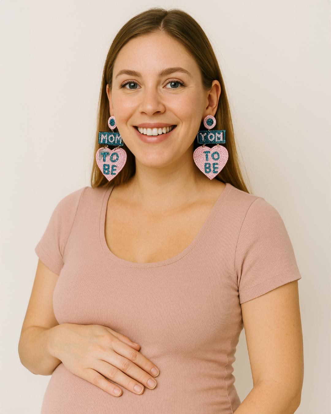 Handmade Beaded “Mom To Be” Statement Earrings