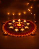 Golden Lotus Iron Diya Set with Central Bowl