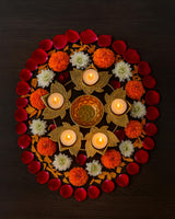 Golden Iron Lotus Diya Set – 5 Holders with Central Bowl