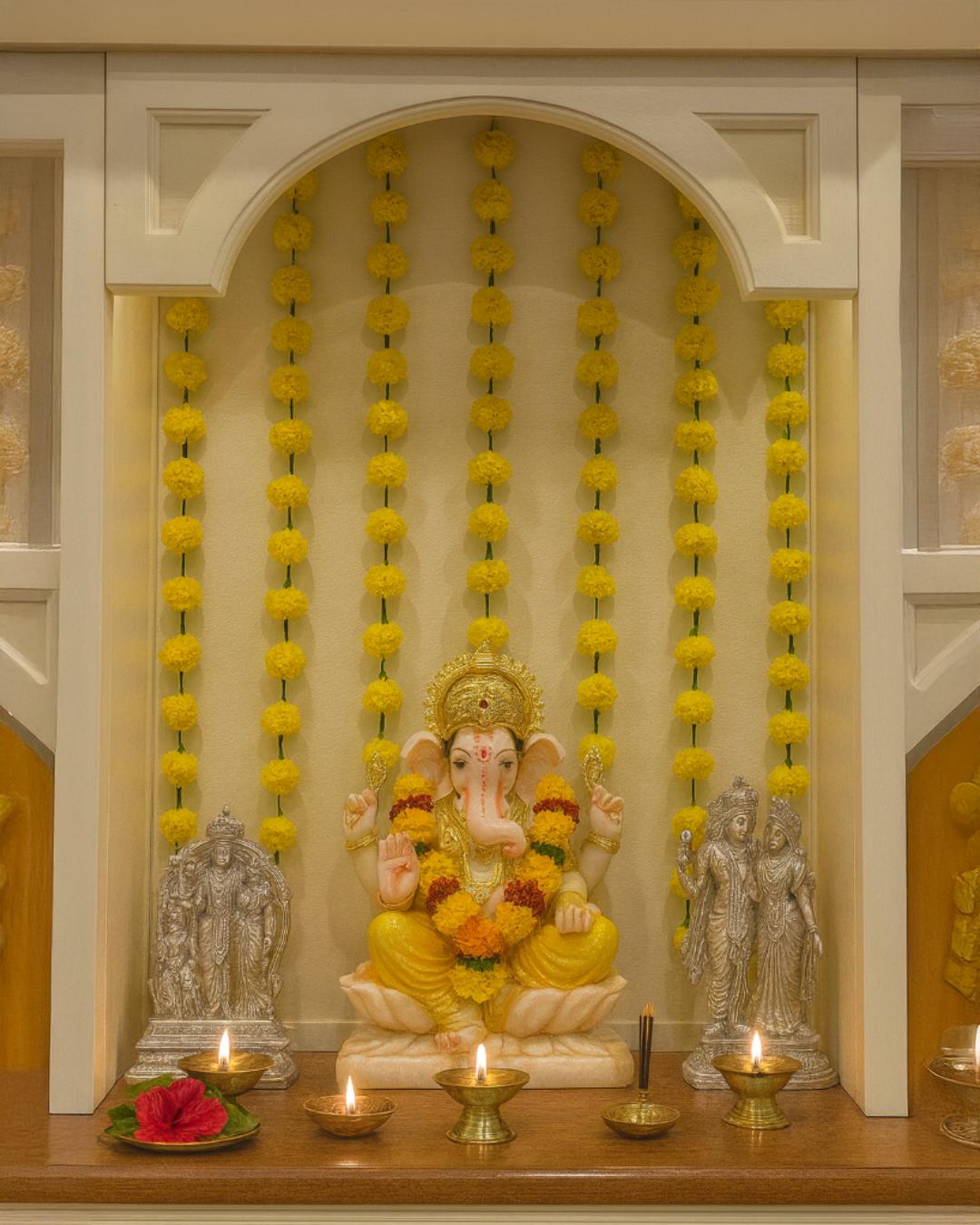 Yellow Marigold Ball Style Garland-Set of 5
