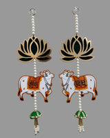 Shubh Labh Hanging Wall Decor with Cow & Lotus Design – Pair of Traditional Indian Door/Wall Hangings
