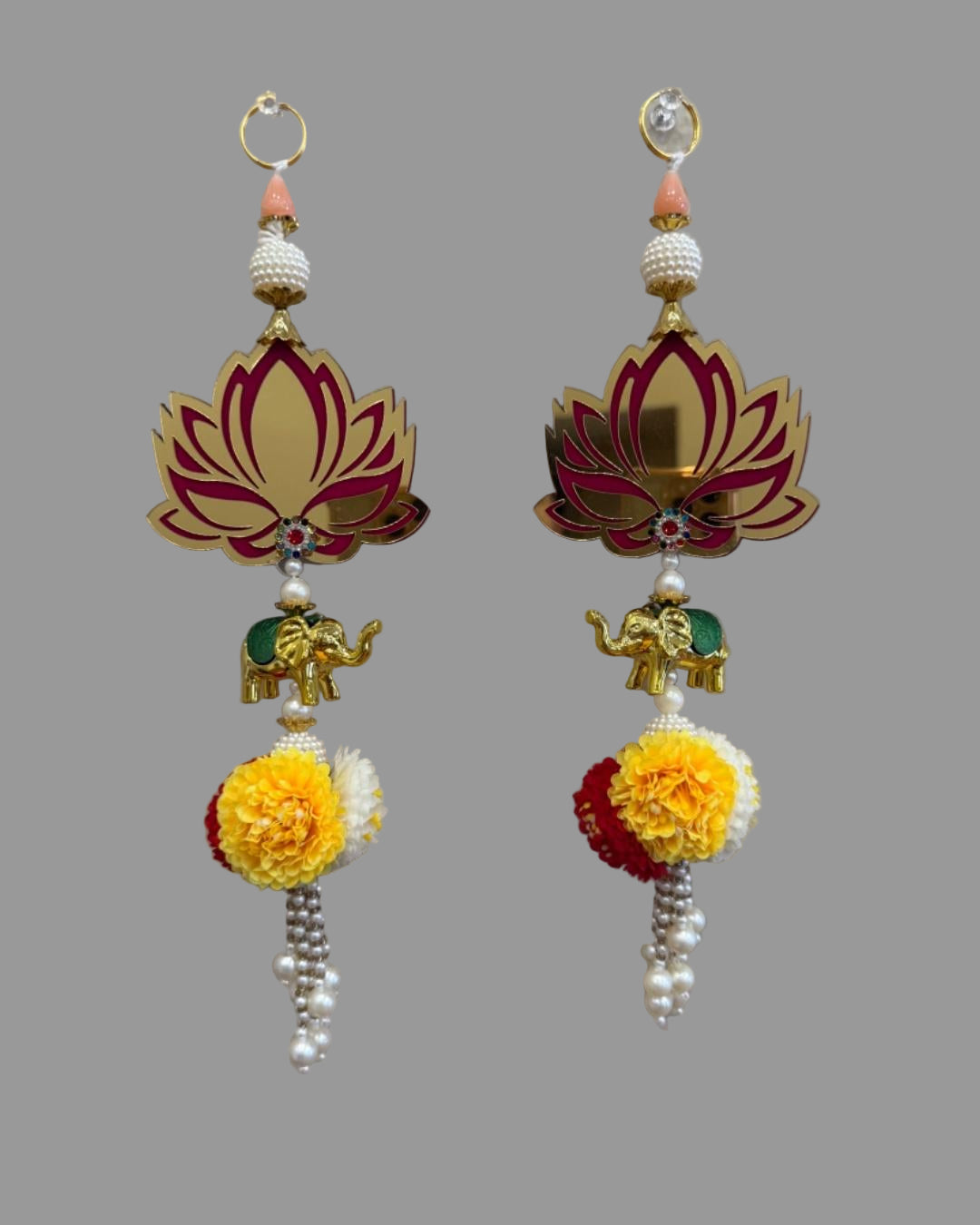 Handcrafted Lotus & Elephant Wall Hanging (Pair) – Traditional Indian Festive Décor