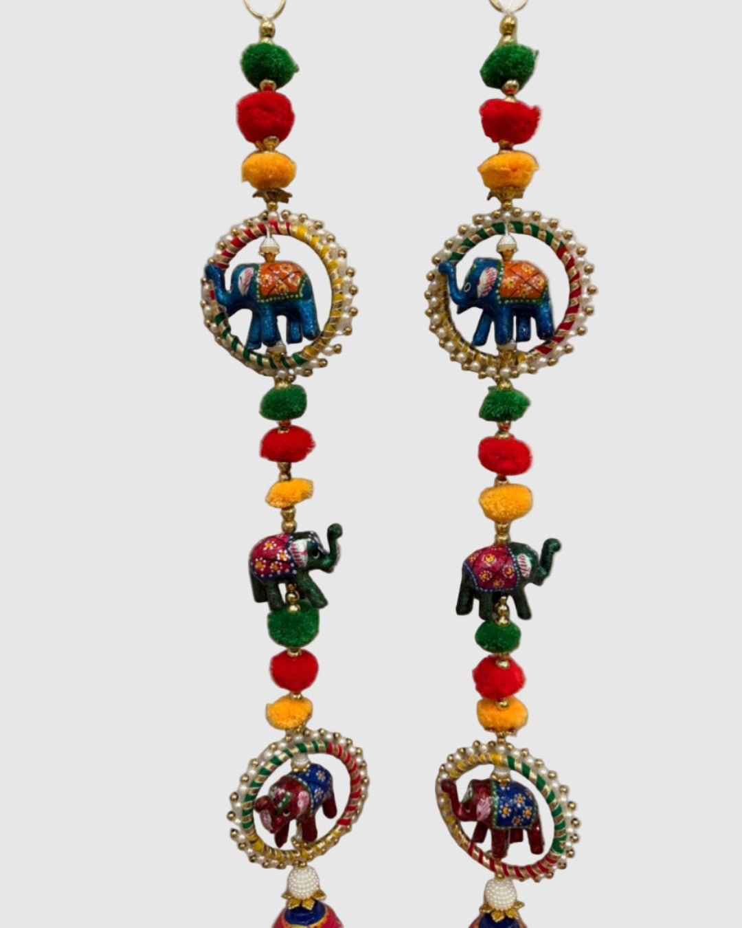 Handmade Colorful Elephant Wall Hanging with Pom-Poms (Pair)