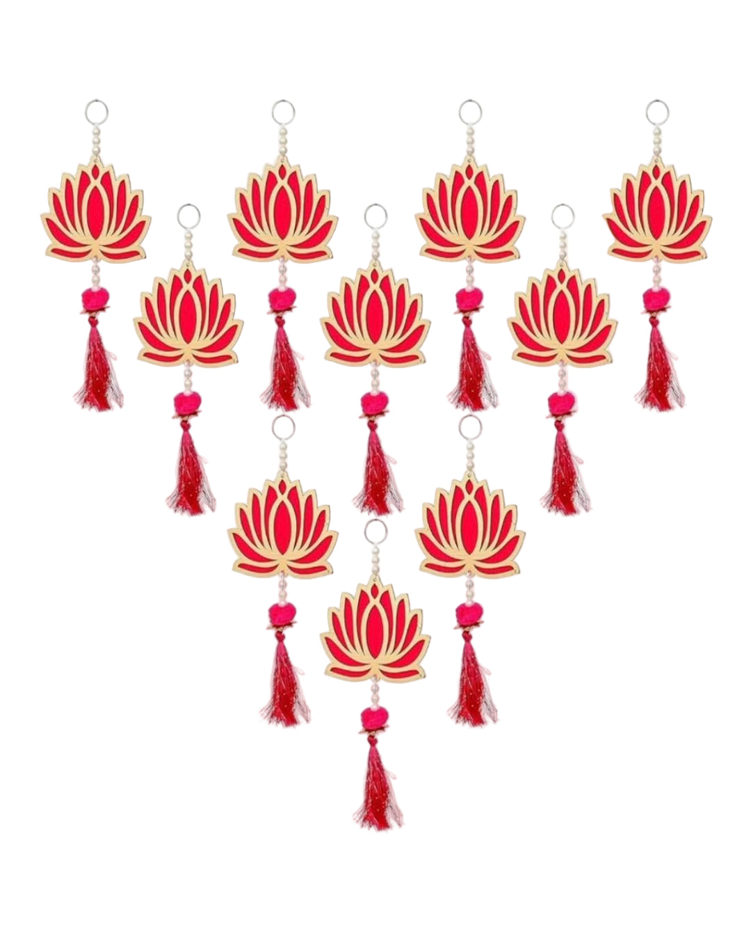 Lotus Wall Hanging with Pearls & Red Tassel