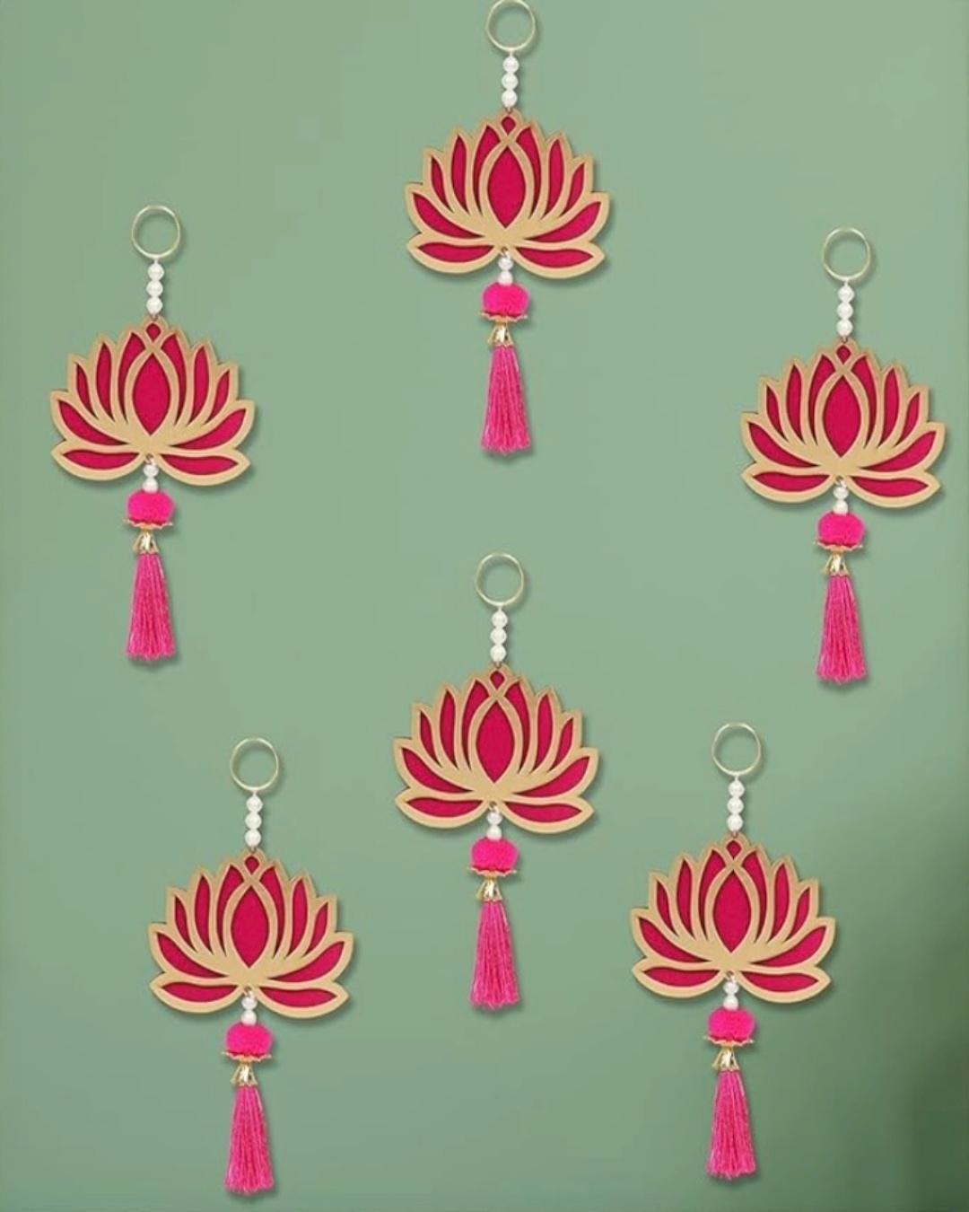 Lotus Wall Hanging with Pearls & Red Tassel