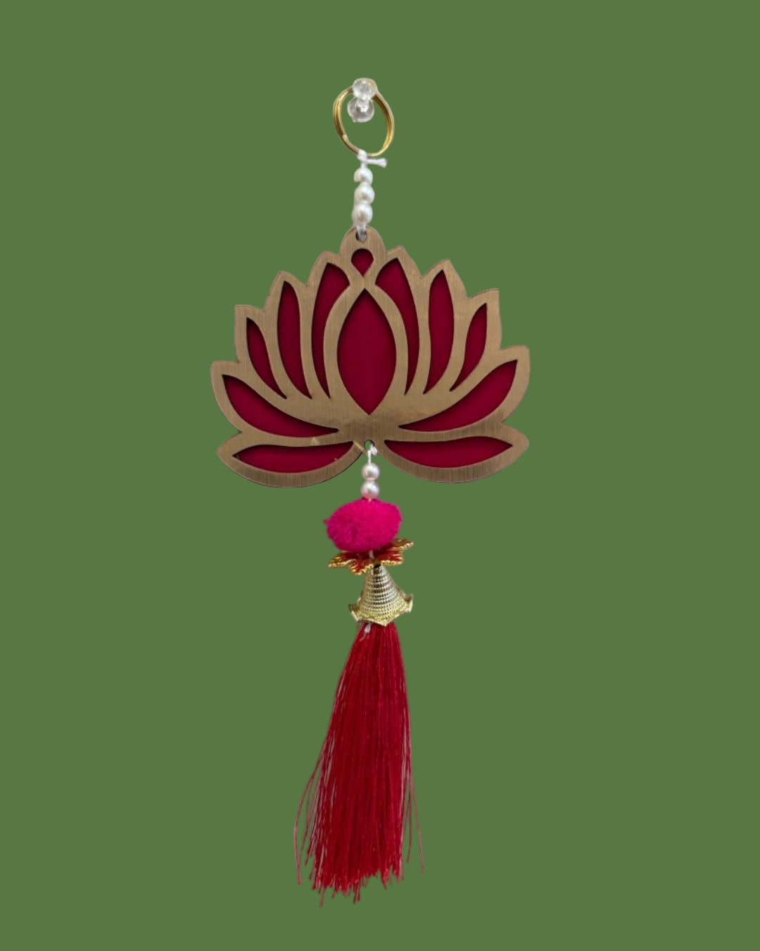 Lotus Wall Hanging with Pearls & Red Tassel