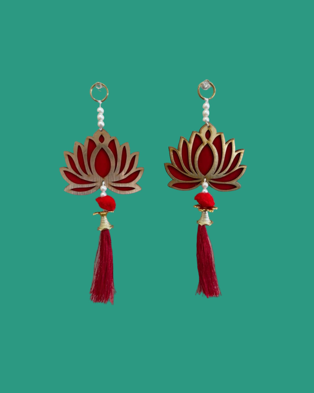 Lotus Wall Hanging with Pearls & Red Tassel