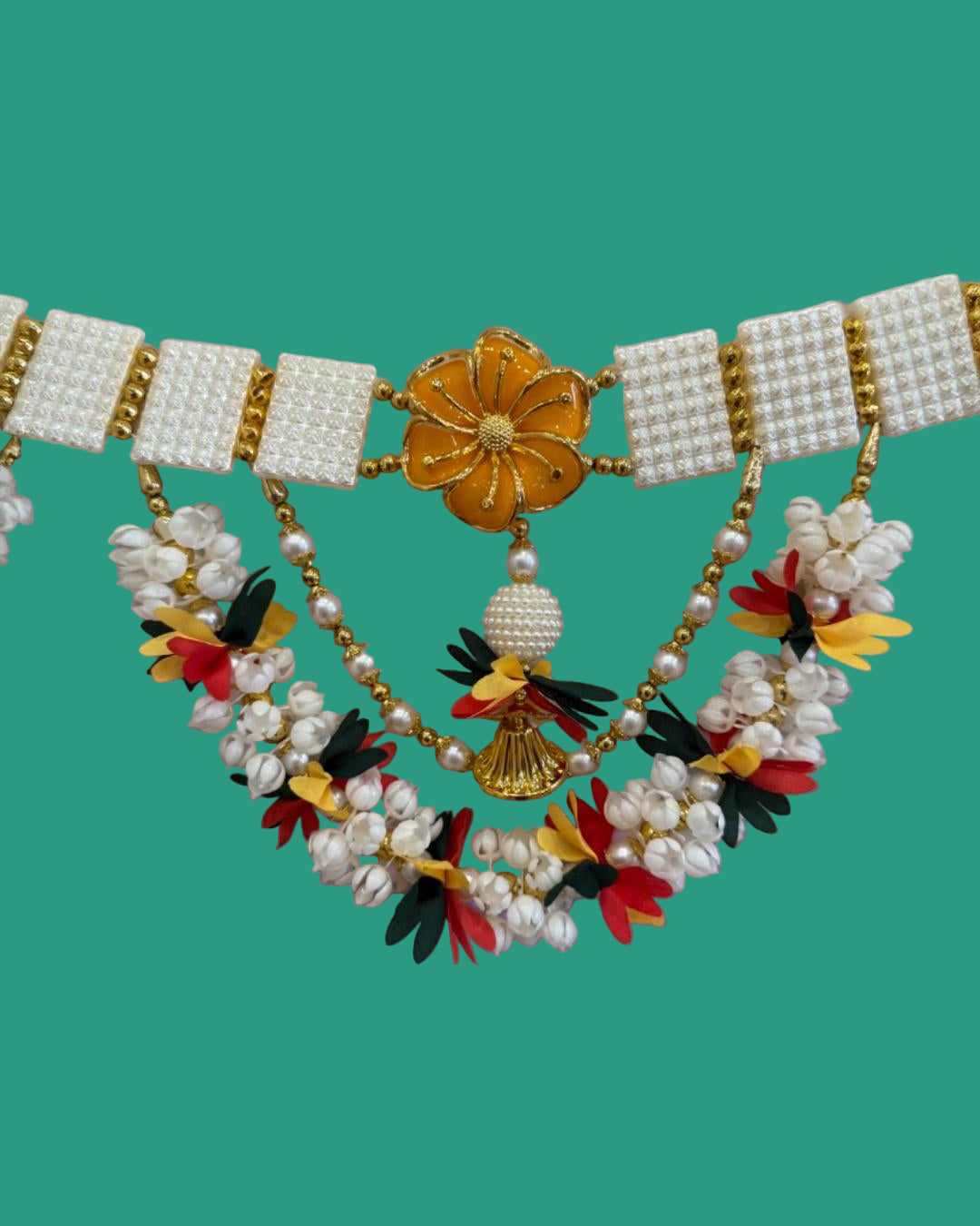 “Graceful Pearl & Flower Toran for Temple & Home Décor”