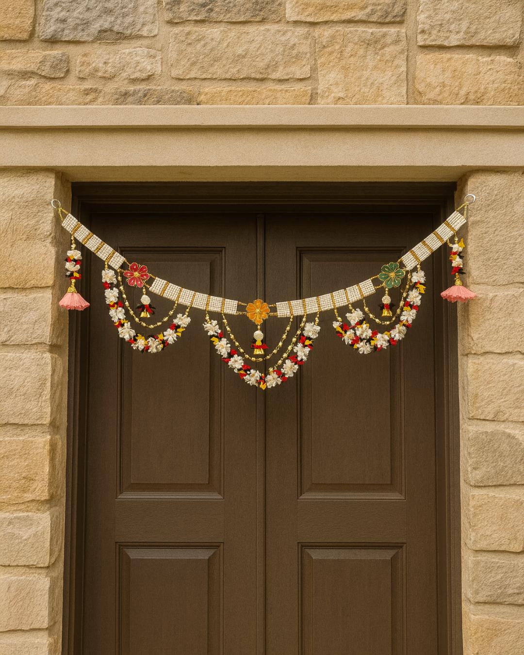 “Graceful Pearl & Flower Toran for Temple & Home Décor”