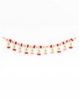 Pink & Red Floral Beaded Toran with Golden Bells