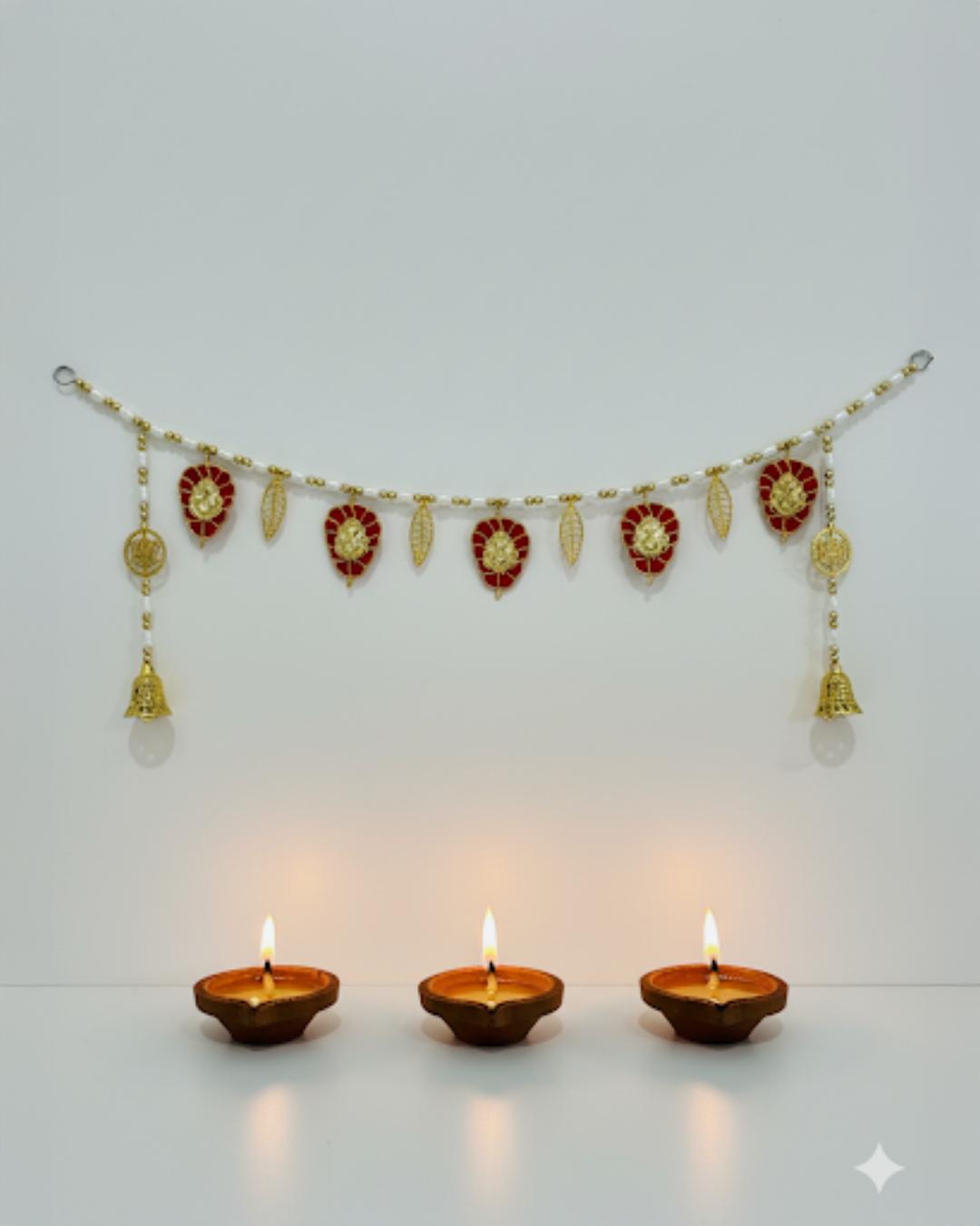 Elegant Red & Gold Floral Toran – Auspicious Door Hanging