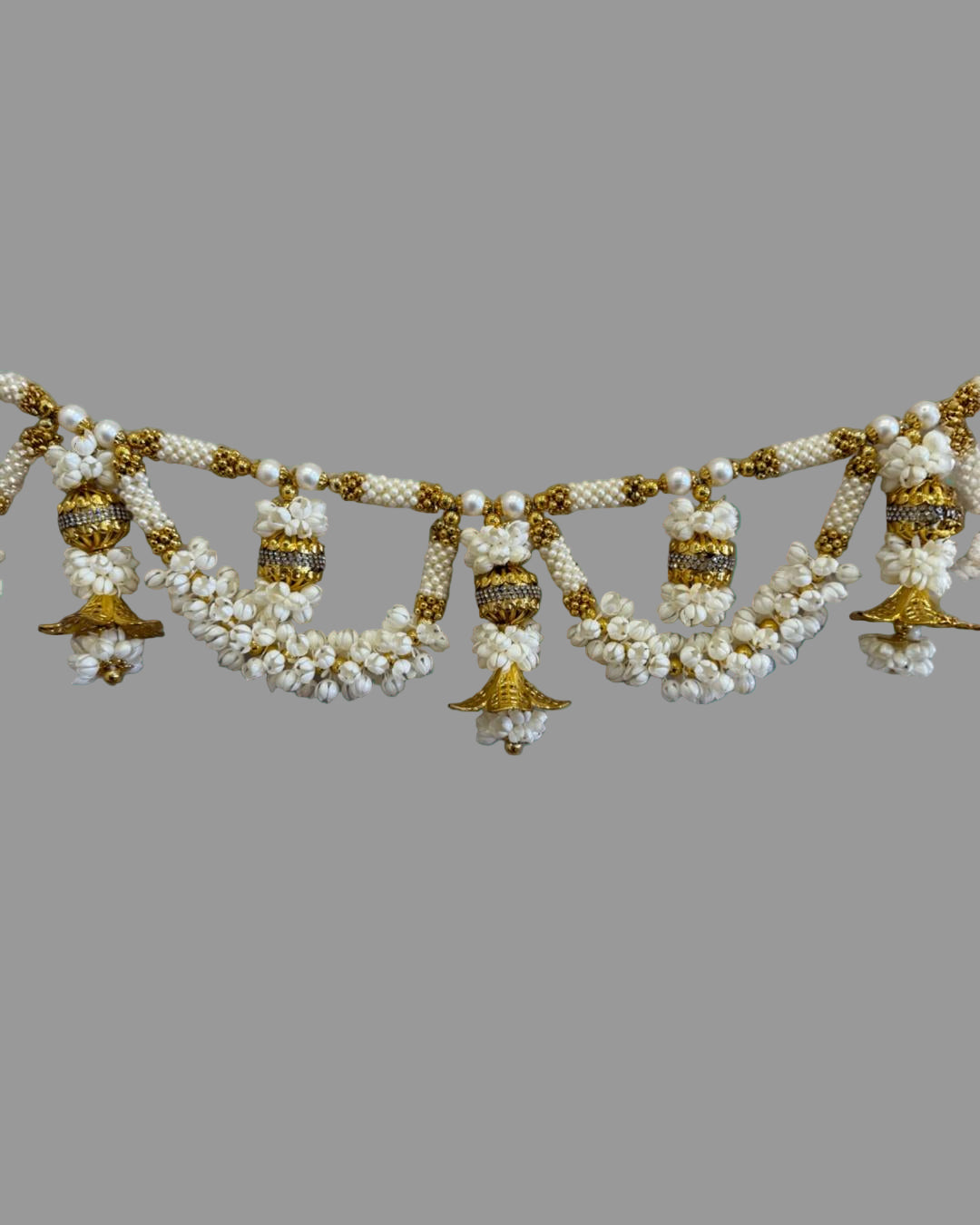 “Royal Pearl & Gold Toran – Traditional Bandhanwar for Festive Homes”