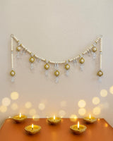 Crystal Elegance Toran – White & Gold Door Hanging for Festivals & Home Décor
