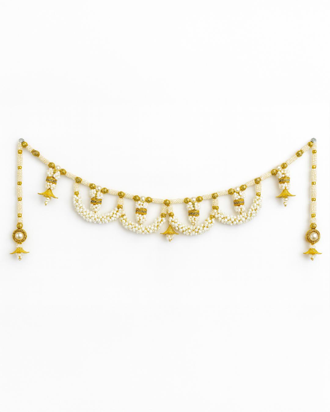 “Royal Pearl & Gold Toran – Traditional Bandhanwar for Festive Homes”