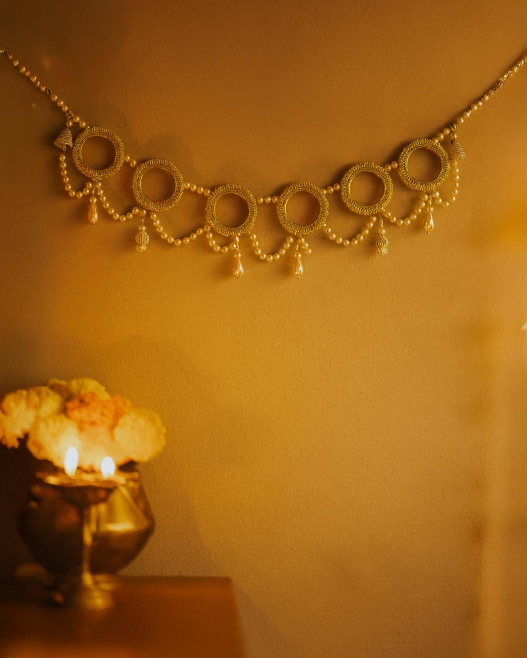 Luxury Pearl Toran with Golden Accents