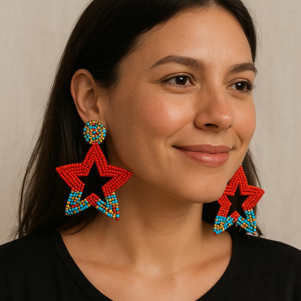 🌟 Vibrant Handcrafted Beaded Star Earrings
