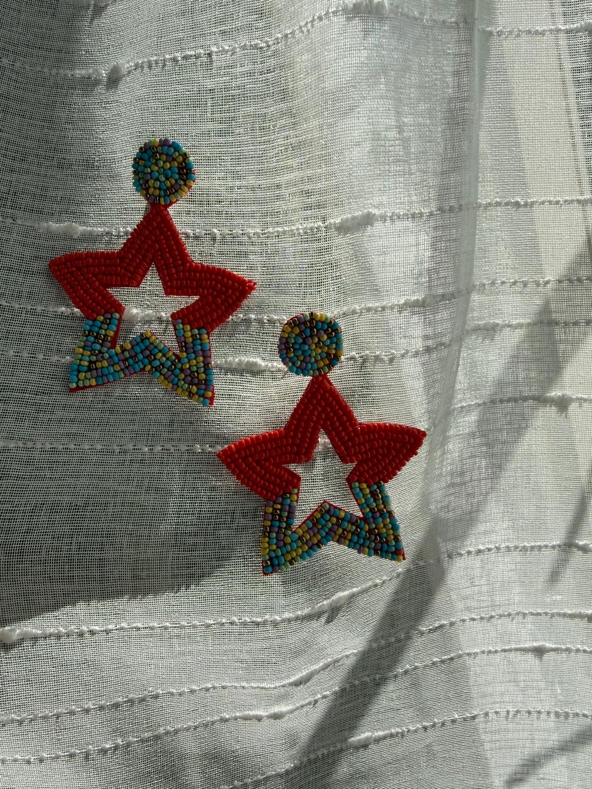 🌟 Vibrant Handcrafted Beaded Star Earrings
