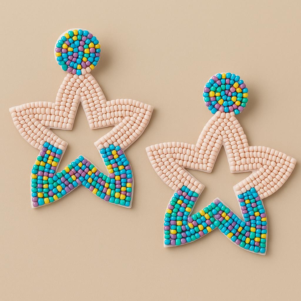 🌟 Vibrant Handcrafted Beaded Star Earrings