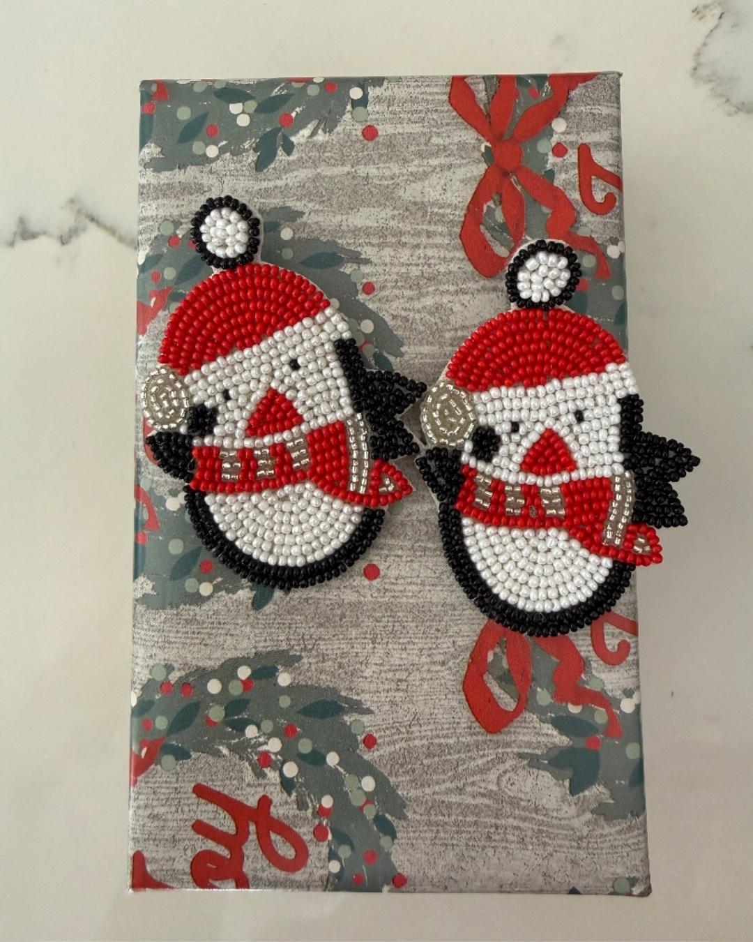 ❄️ Hand-Beaded Santa Earrings – Christmas Statement Jewelry
