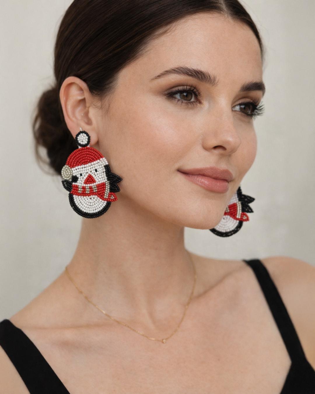 ❄️ Hand-Beaded Santa Earrings – Christmas Statement Jewelry