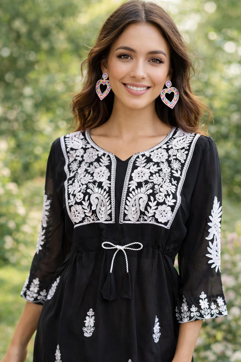 Colorful Beaded Heart Statement Earrings